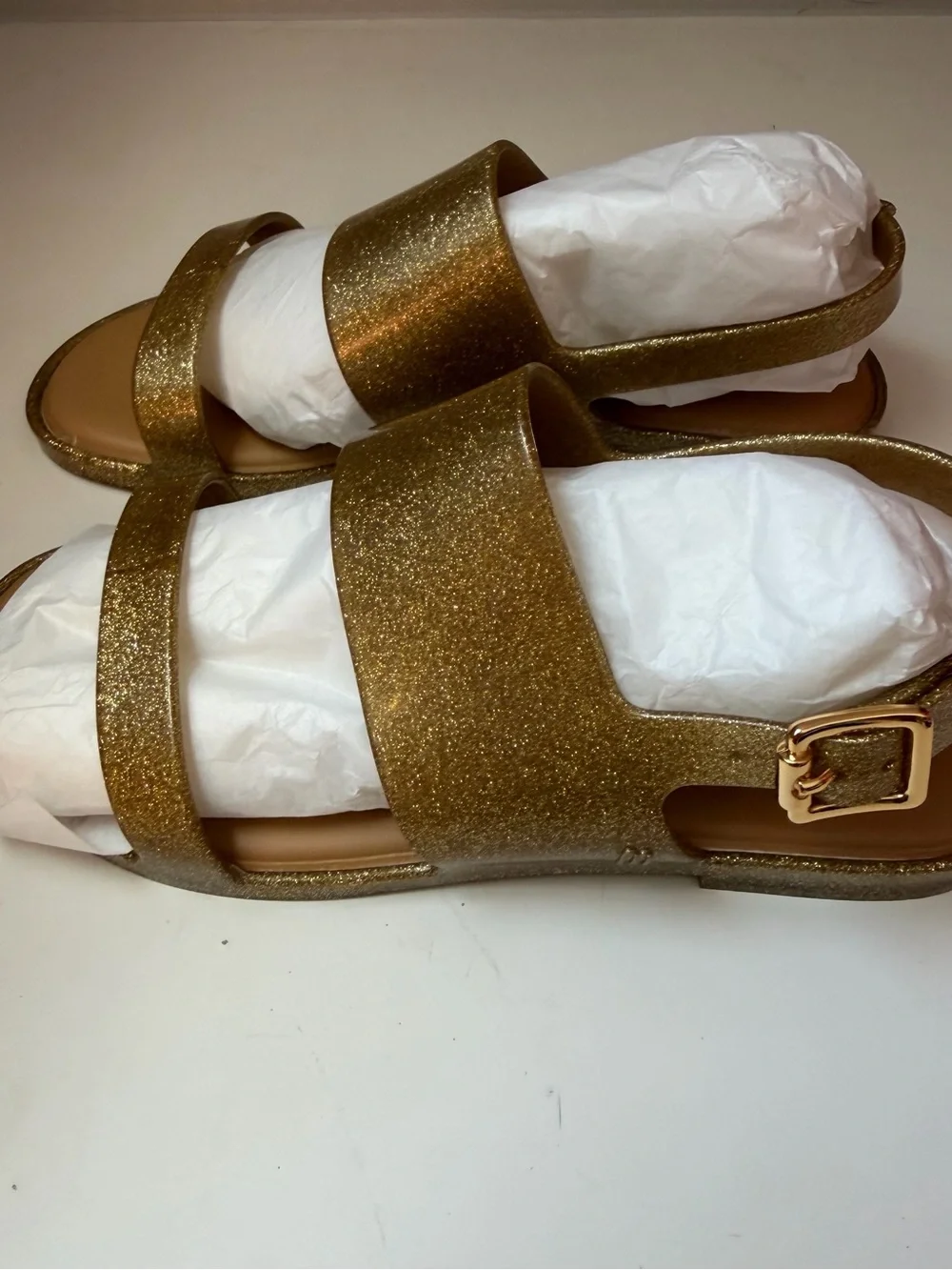 Mini Melissa mel Dreamed by Melissa Gold Glitter Jelly Sandals